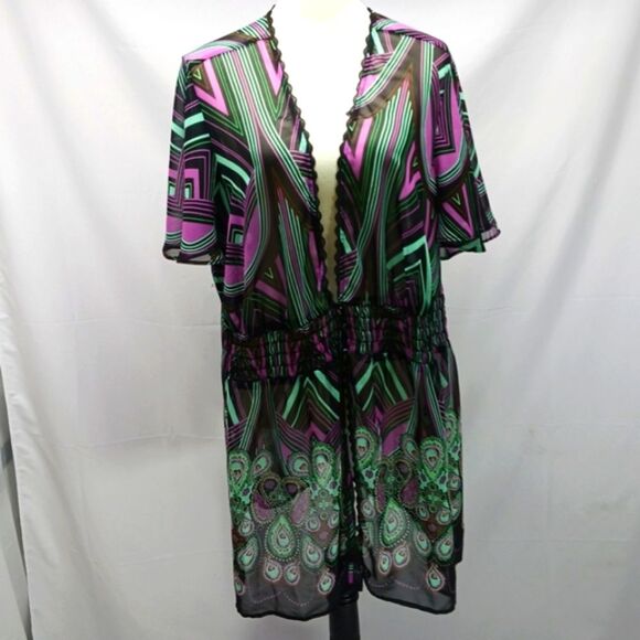 Lane Bryant Sheer Chic Multicolor Kimono Midi Dress Woman 26/28 Beach Blouse.... - Picture 3 of 10